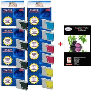 Lot de 10 Cartouches compatibles Brother DCP540CN / DCP560CN / DCP680CN + Pack de 20 papiers photos A6 Brillant 230gr