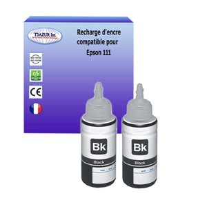 T3AZUR - Lot de 2 Encres compatibles Epson 111 (C13T03M140) - Noire 120ml