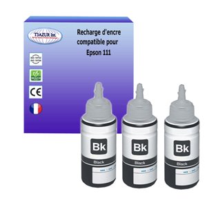 T3AZUR - Lot de 3 Encres compatibles Epson 111 (C13T03M140) - Noire 120ml
