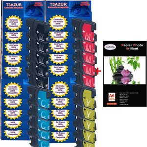 Lot 20 Cartouches compatibles Brother DCP-383C / 385C /387C / 395CN + Pack de 20 papiers photos A6 Brillant 230gr
