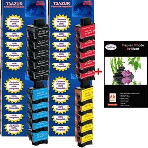 Lot de 20 cartouches compatibles pour Brother DCP-110C / 115C / 116C / 117C + Pack de 20 papiers photos A6 Brillant 230gr