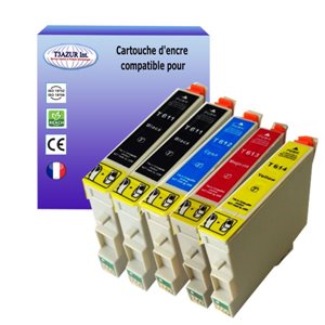 T3AZUR - Lot de 5 cartouches compatibles pour Epson T0611/ T0612/ T0613/ T0614 