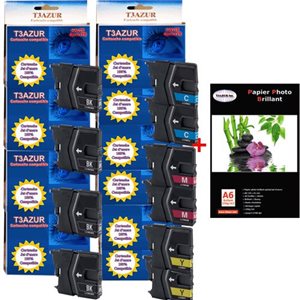 4+6 cartouches compatibles Brother DCPJ315W / DCPJ515W / DCP J315W / DCP J515W+ Pack de 20 papiers photos A6 Brillant 230gr