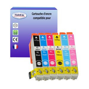 T3AZUR - Lot de 6 cartouches compatibles pour Epson T2431 /T2432 / T2433 / T2434 / T2435 / T2436 
