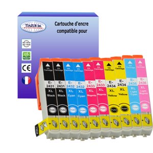 T3AZUR - Lot de 10 cartouches compatibles Epson T2431 /T2432 / T2433 / T2434 / T2435 / T2436 