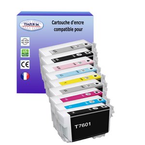 T3AZUR - Lot de 9 Cartouche compatible Epson T7601 - T7609 XL 
