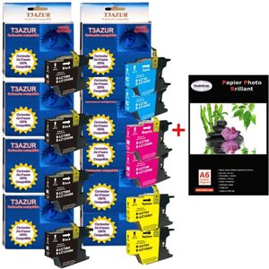 4+6 cartouches compatibles Brother MFCJ5910DW / MFCJ625DW / MFC J5910DW / MFC J625DW+ Pack de 20 papiers photos A6 Brillant 230g