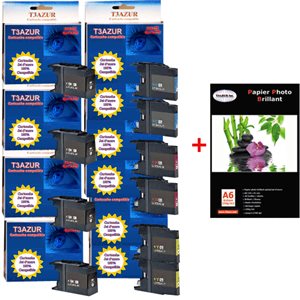 4+6 cartouches compatibles Brother MFCJ5910DW / MFCJ6510DW /MFC J5910DW /MFC J6510DW+Pack de 20 papiers photos A6 Brillant 230g