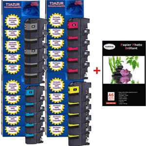 5+15 Cartouches compatibles Brother  DCPJ132W / DCPJ152W / DCP J132W / DCP J152W+ Pack de 20 papiers photos A6 Brillant 230g