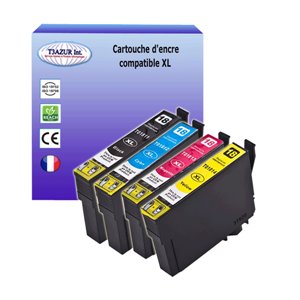 T3AZUR  -Lot de 4 cartouches compatibles pour Epson T1811 / T1812 / T1813 / T1814 XL  (avec puce)