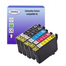 T3AZUR  -Lot de 5 cartouches compatibles pour Epson T1811 / T1812 / T1813 / T1814 XL  (avec puce)
