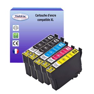 T3AZUR  -Lot de 5 cartouches compatibles pour Epson T1811 / T1812 / T1813 / T1814 XL  (avec puce)