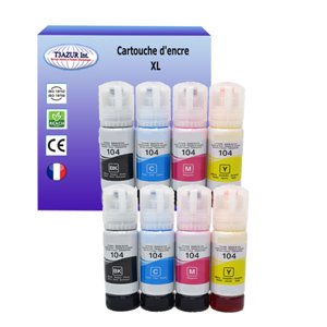 T3AZUR - Lot de 8 Encre compatible Epson 104