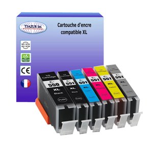 Lot de 6 Cartouches Compatibles pour Canon PGI-550 XL, CLI-551 XL (1Bk/1PBk/1C/1M/1Y/1GY) - T3AZUR