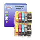 T3AZUR - Lot de 10 cartouches compatibles Canon PGI-525/CLI526 (avec puce)