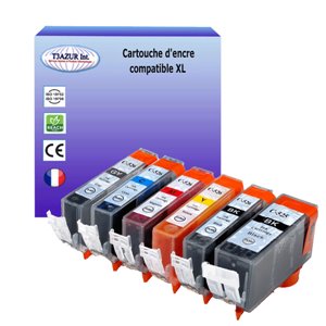 T3AZUR - Lot de 6 Cartouches compatibles Canon PGI525XL (avec puce)