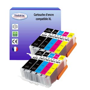  T3AZUR -  Lot de 10 Cartouches compatibles Canon PGI520/CLI-521