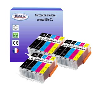 T3AZUR -  Lot de 15 Cartouches compatibles Canon PGI520/CLI-521