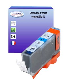T3AZUR -  Cartouche compatible Canon CLI-521 Cyan