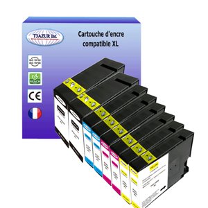 T3AZUR -  Lot de 8 Cartouches compatibles pour CANON  PGI-2500 (avec puce)
