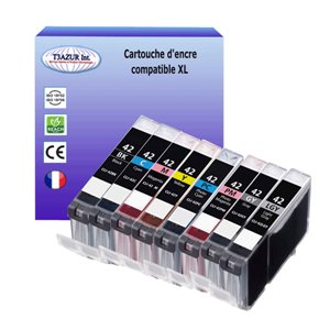 T3AZUR - Lot de 8 Cartouches génériques Canon CLI-42 (avec puce)