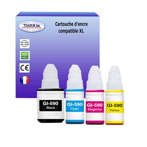 T3AZUR - Lot de 4 Bouteilles encre compatibles Canon GI-590 