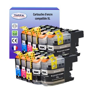 T3AZUR -Lot de 10 Cartouches compatibles Brother LC127 / LC125 / LC 127 / LC 125 XL