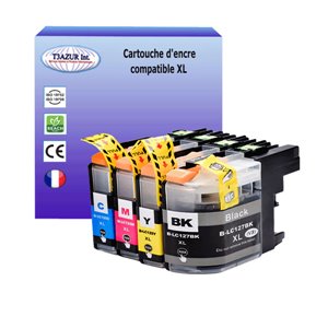 T3AZUR - Lot de 4 Cartouches compatibles pour Brother LC-127/ LC-125 XL
