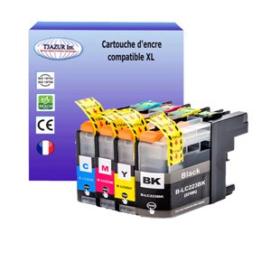 T3AZUR - Lot de 4 Cartouches compatibles pour Brother LC223 XL