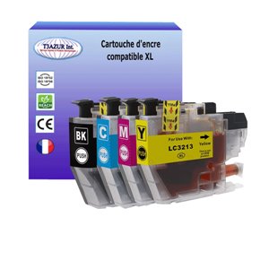 T3AZUR - Lot de 4 Cartouches compatibles Brother LC3213 XL 