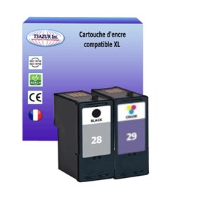 T3AZUR - Lot de 2 Cartouches compatibles Lexmark n°28 (18C1528E) + n°29 (18C1529E)