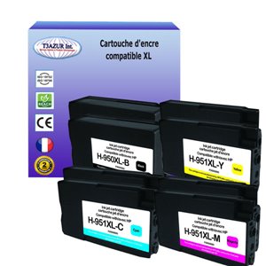 T3AZUR - Lot de 8 cartouches compatibles HP (n°950+n°951) XL