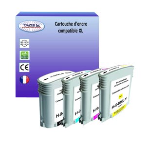 T3AZUR -Lot de 4 Cartouches compatibles pour HP 940XL