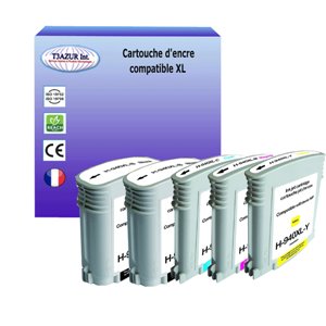 T3AZUR -Lot de 5 Cartouches compatibles pour HP 940XL