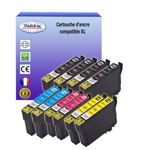 T3AZUR  -Lot de 10 cartouches compatibles pour Epson T1811 / T1812 / T1813 / T1814 XL  (avec puce)
