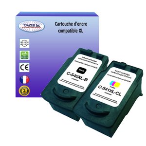 T3AZUR - Lot de 2 Cartouches Compatibles Canon PG540/CL541 XL (avec puce)
