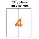 Étiquettes adhésives, 105x148mm, (4étiquettes/feuille) - blanc - 20 feuilles