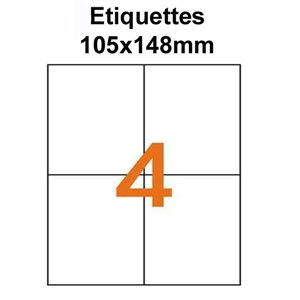 Étiquettes adhésives, 105x148mm, (4étiquettes/feuille) - blanc - 20 feuilles