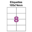 Étiquettes adhésives, 105x74mm, (8étiquettes/feuille) - blanc - 20 feuilles
