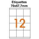 Étiquettes adhésives, 70x67,7mm, (12étiquettes/feuille) - blanc - 20 feuilles