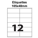 Étiquettes adhésives, 105x48mm, (12étiquettes/feuille) - blanc - 20 feuilles