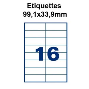 Étiquettes adhésives, 99,1x33,9mm, (16étiquettes/feuille) - blanc - 20 feuilles