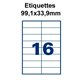 Étiquettes adhésives, 99,1x33,9mm, (16étiquettes/feuille) - blanc - 20 feuilles