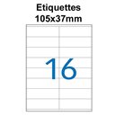 Étiquettes adhésives, 105x37mm, (16étiquettes/feuille) - blanc - 20 feuilles