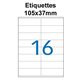 Étiquettes adhésives, 105x37mm, (16étiquettes/feuille) - blanc - 20 feuilles