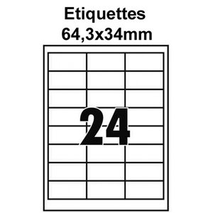 Étiquettes adhésives, 64,3x34mm, (24étiquettes/feuille) - blanc - 20 feuilles