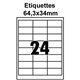 Étiquettes adhésives, 64,3x34mm, (24étiquettes/feuille) - blanc - 20 feuilles