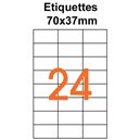 Étiquettes adhésives, 70x37mm , (24étiquettes/feuille) - blanc - 20 feuilles