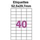 Étiquettes adhésives, 52,5x29,7mm, (40étiquettes/feuille) - blanc - 20 feuilles