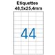 Étiquettes adhésives, 48,5x25,4mm, (44étiquettes/feuille) - blanc - 20 feuilles